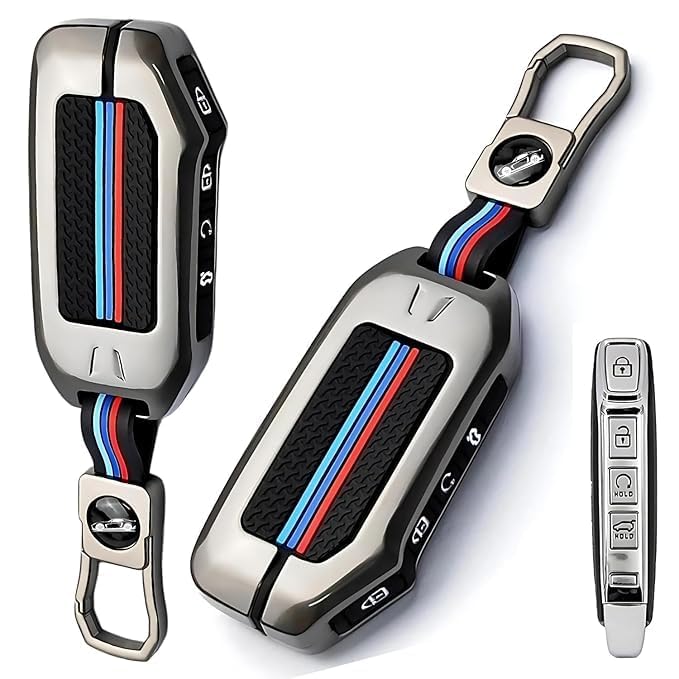 Cri8Hub Metal Silicon Key Cover Compatible with Kia Seltos 2023-2024 Facelift HTX | Carens X Line | Sonet Facelift 4 Button Smart Key Special Feature Visibility in Low-Light Condition - Image 1