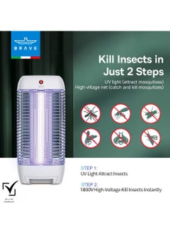 Brave Powerful Electric Mosquito Killer Lamp and Fly Trap, Smart Pest Control Device for Indoor and Outdoor Use, Effective in Killing Flying Insects, 10W Power and 1800V Electric Strike, Mosquito Fly Trap, 100% Original Insect Trap, High Power UV Mosquito Trap, Perfect for Home, Patio, Garden, Kitchen, Office, Camping, Durable Design, 24/7 Protection, Safe and Eco-Friendly, Quiet Operation (White)  - Image 4