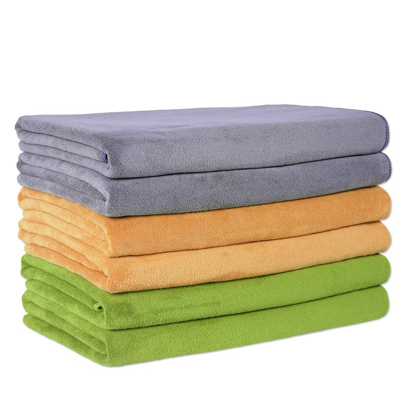 JML Microfiber Towels Bath Towel Sets 6 Pack 27 x 55  Extra Absorbent Fast Drying Multipurpose for Bath Swimming Fitness Sports Yoga Grey Yellow Green