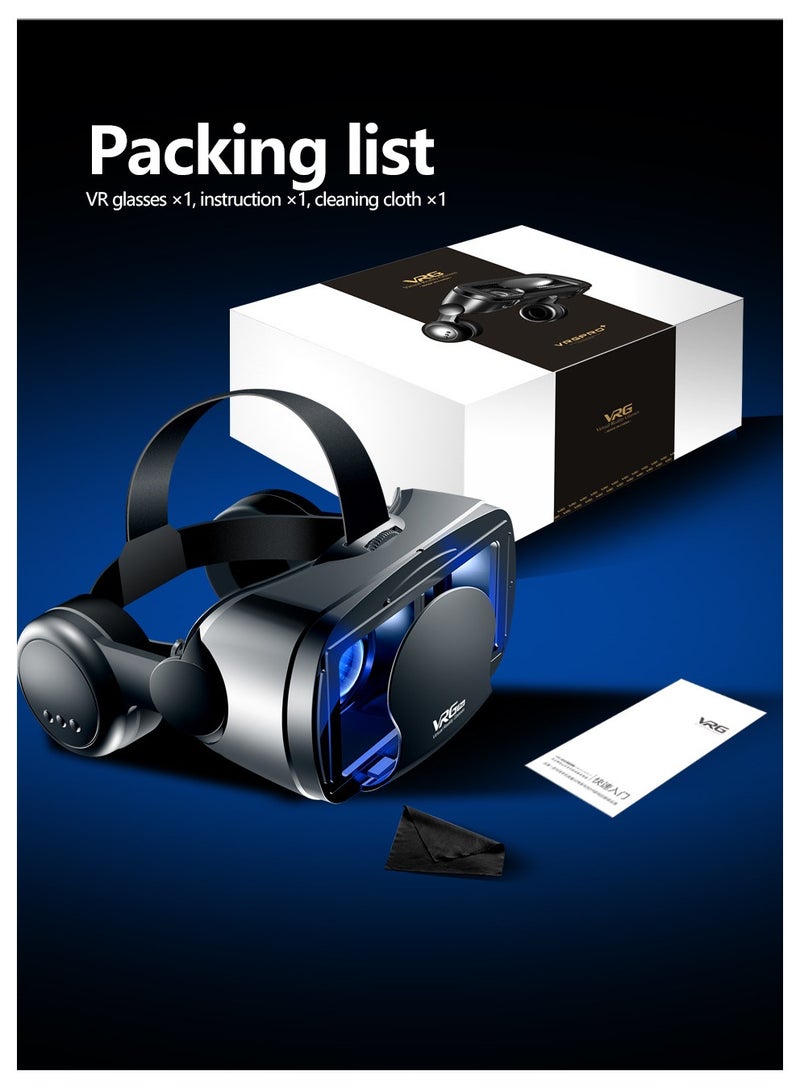 general VR Goggles VRG Pro 3D Virtual Reality VR Glasses + Hi-Fi Headphones Version, Blue Light Protection for TV, Movies & Video Games Compatible with iOS & Android Smartphone Within 5-7inch Screen Phone Eye Protected Soft & Comfortable Adjustable Distance Big Screen/ 3D Effect + Immersion /Full-Screen Vision, Full Screen, No Borders/ Immersive Games - Image 2
