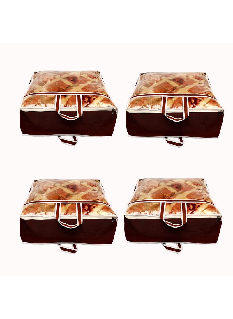 AI ANKIT INTERNATIONAL ANKIT INTERNATIONAL Garments Protect Clothes OrganizerStorage Bags for Blanket Quilts Rajai Storage Combo MultiPurpose Clothing Storage Bag Pack of 04 BEIGE51 x 51 x 22 cms  - Image 1
