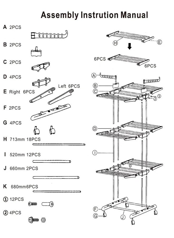 Taimi Foldable 4 Tier Clothes Drying Rack for Laundry Rolling Black/Grey - Image 3