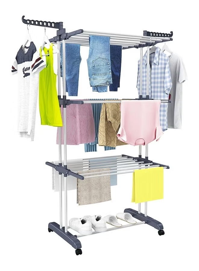Taimi Foldable 4 Tier Clothes Drying Rack for Laundry Rolling Black/Grey - Image 1