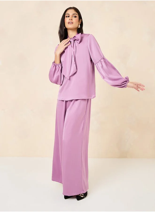 ستايلي Satin Tie-Up Neck Regular Fit Blouse