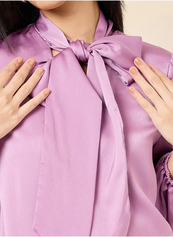 ستايلي Satin Tie-Up Neck Regular Fit Blouse