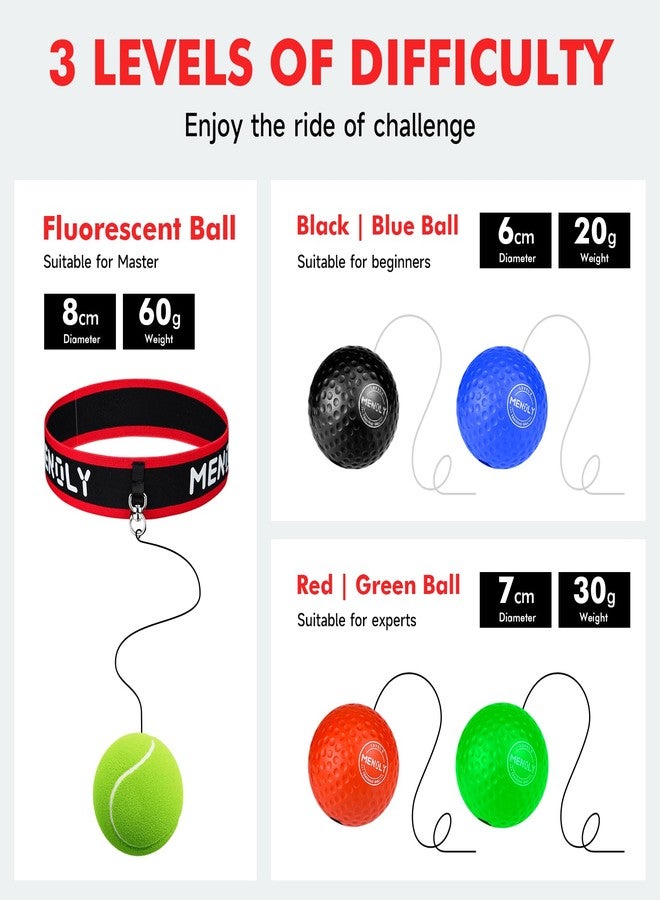 MENOLY 5pcs Boxing Reflex Balls Set, 2 Adjustable Headbands, 1 Pair Goggles and Gloves, Speed Training Equipment for Hand Eye Coordination, Agility, Great Gift for Men, Boxers & Fitness Fans - Image 2
