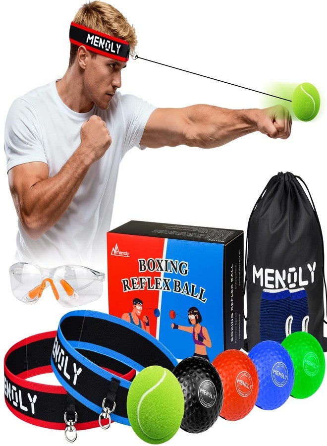 MENOLY 5pcs Boxing Reflex Balls Set, 2 Adjustable Headbands, 1 Pair Goggles and Gloves, Speed Training Equipment for Hand Eye Coordination, Agility, Great Gift for Men, Boxers & Fitness Fans - Image 1