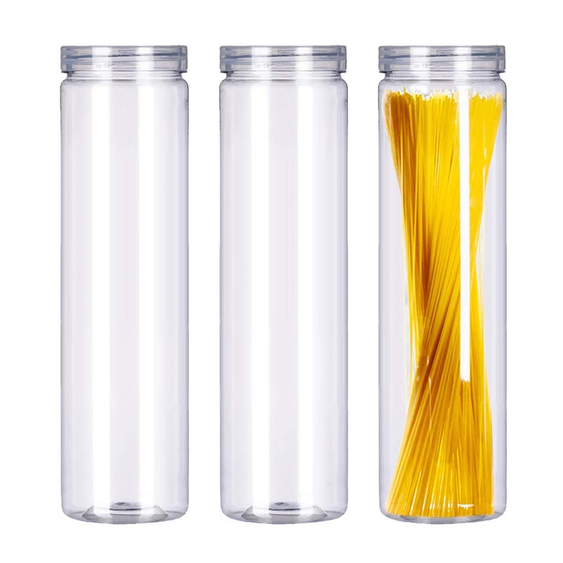 FEOOWV Set of 3Pcs Clear Plastic Food Storage Jar with Lid Round Transparent Skinny Storage Container for Spaghetti Pasta and Dry goods21 Diameter x 118 Height