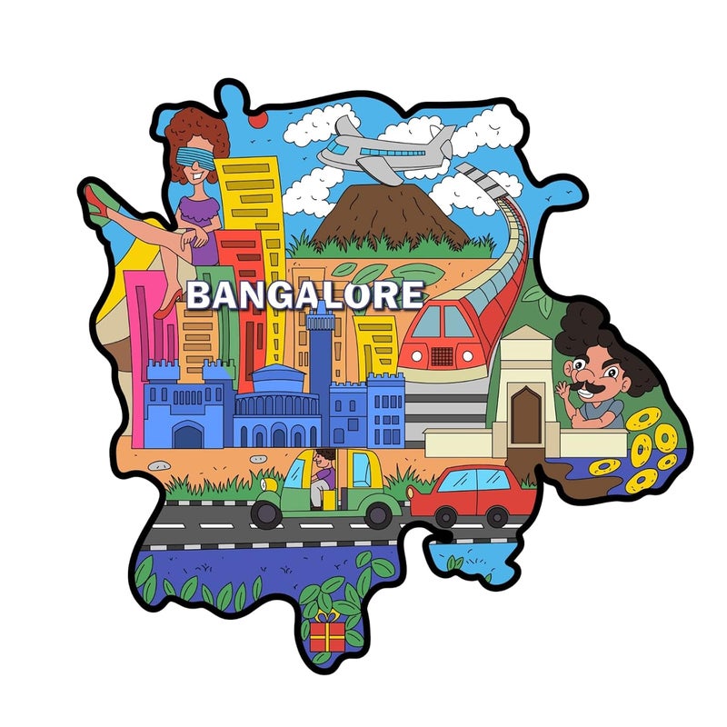 Skywalk India Souvenir Wooden MDF Banglore Fridge Magnet Multicolour