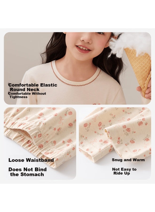 Top melon Dingguagua Children's Autumn Cotton Stretch Long Johns Set Thin Spring And Autumn Girls' Underwear Pajamas Colored Cotton 170 - Image 3