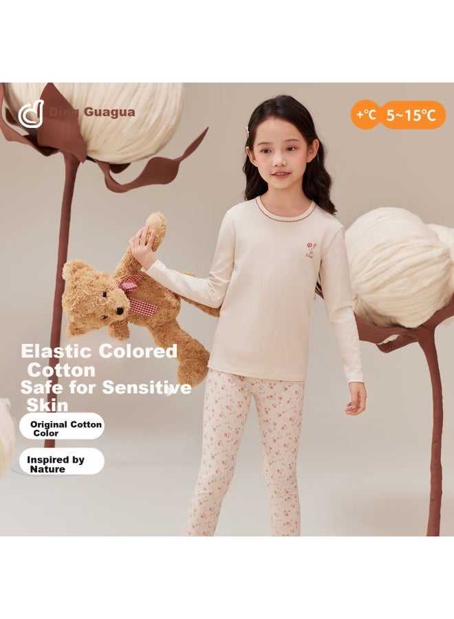 Top melon Dingguagua Children's Autumn Cotton Stretch Long Johns Set Thin Spring And Autumn Girls' Underwear Pajamas Colored Cotton 170 - Image 1