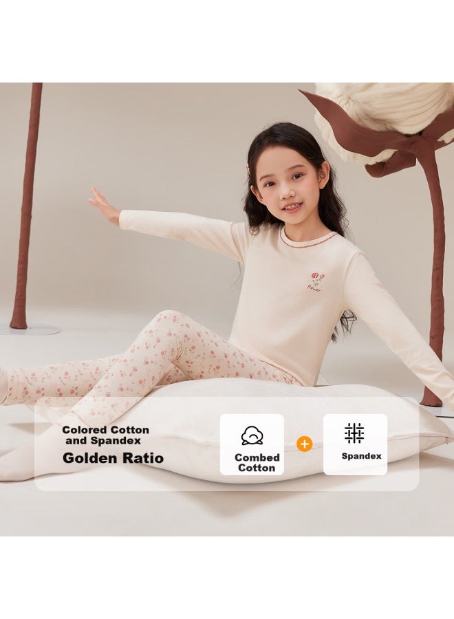 Top melon Dingguagua Children's Autumn Cotton Stretch Long Johns Set Thin Spring And Autumn Girls' Underwear Pajamas Colored Cotton 170 - Image 2