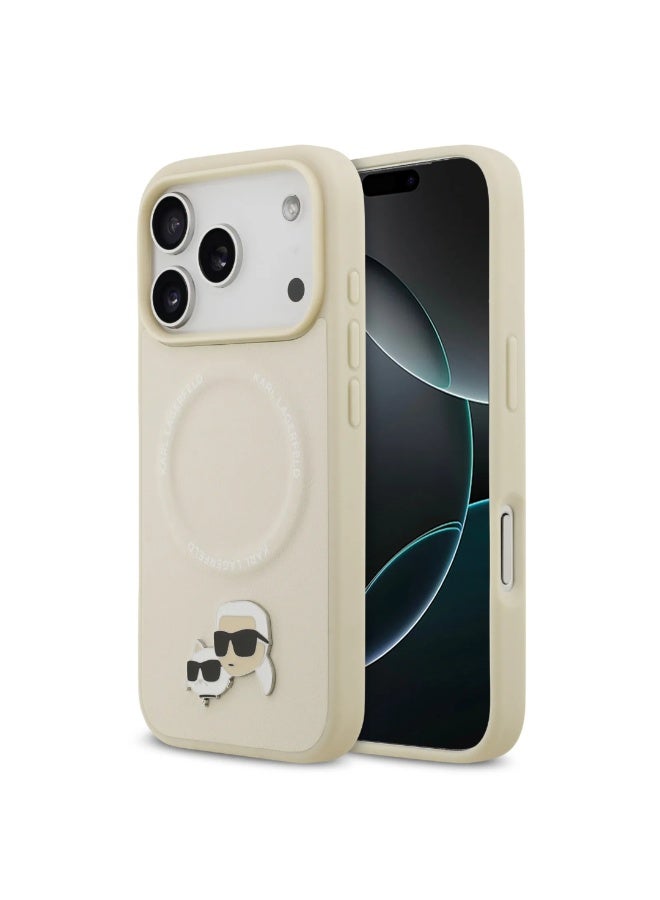 كارل لاغرفيلد جراب آيفون  برو ماج سيف بجلد البولي يوريثان مع دبابيس رأس كارل وشوبيت بيج - Image 5