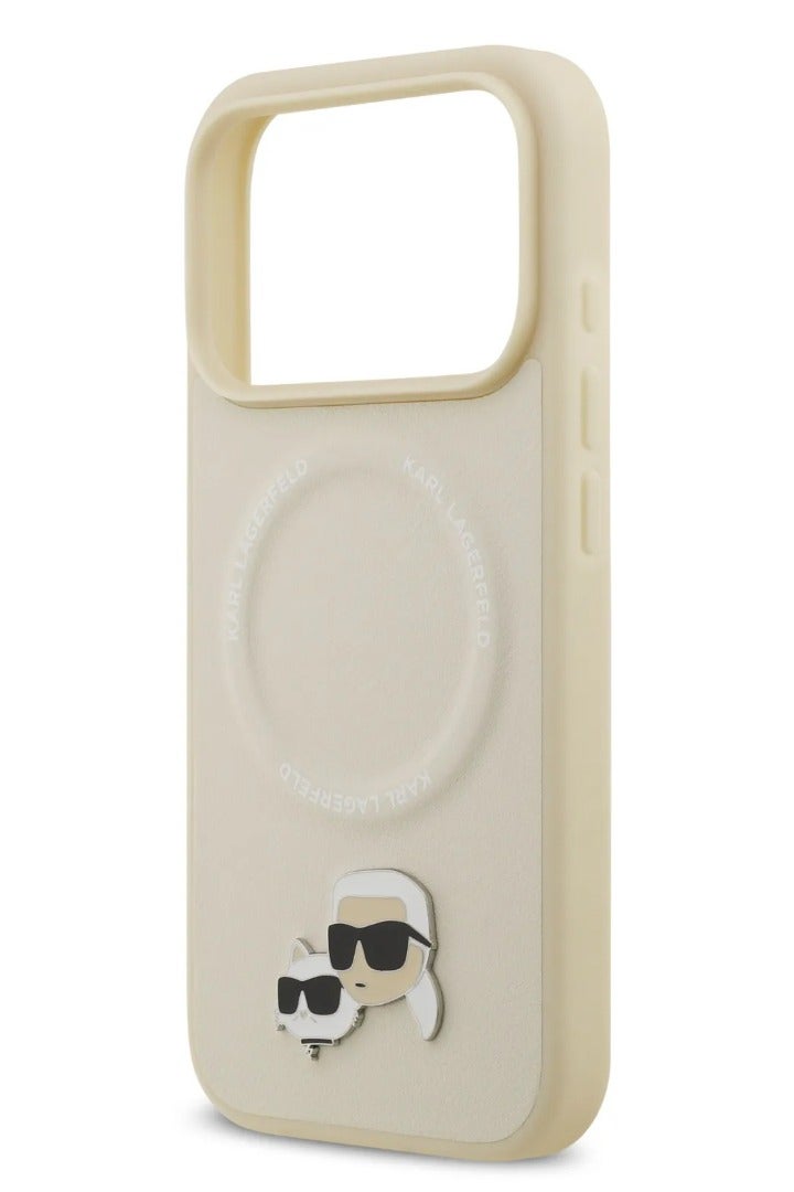 كارل لاغرفيلد جراب آيفون  برو ماج سيف بجلد البولي يوريثان مع دبابيس رأس كارل وشوبيت بيج - Image 2