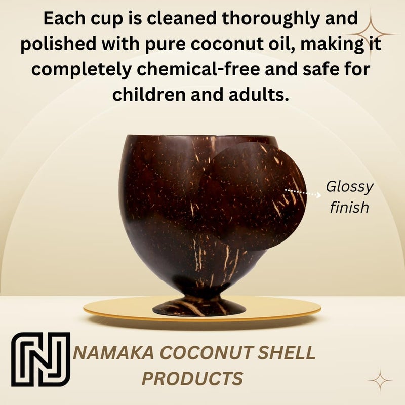 NAMAKA Pack of 2 Handmade Coconut Shell Tall Cups 200 ml Capacity EcoFriendly Sustainable Polished with Coconut Oil Ideal for Juice Coffee Tea Beverages Unique Gift Home Dcor - Image 3
