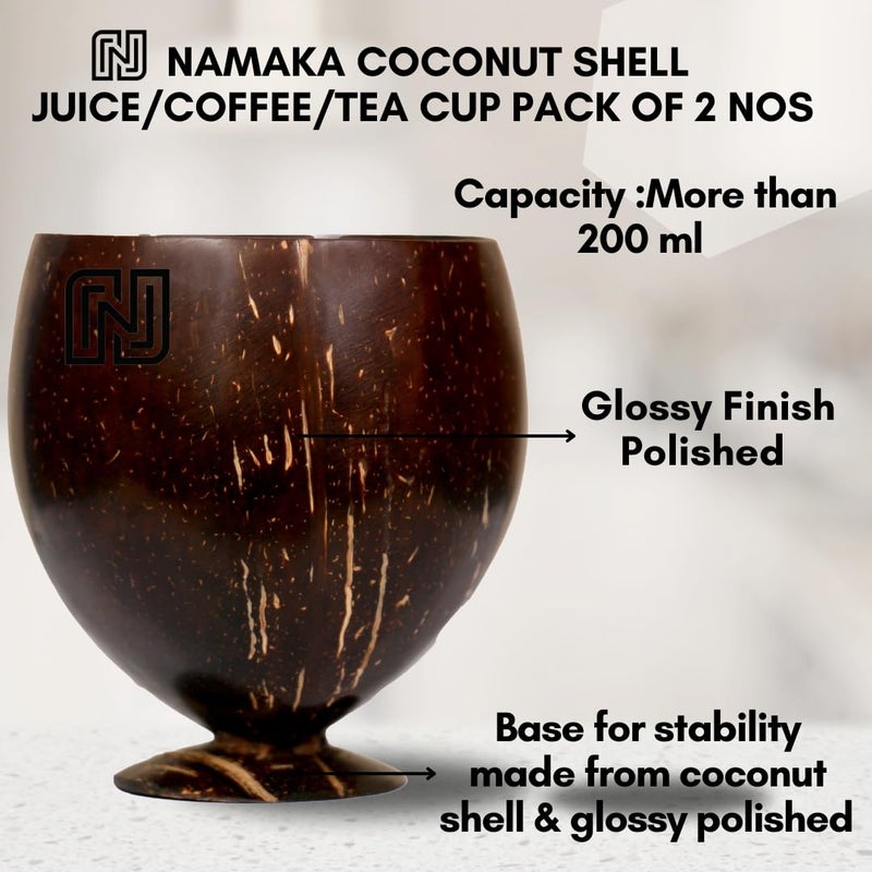 NAMAKA Pack of 2 Handmade Coconut Shell Tall Cups 200 ml Capacity EcoFriendly Sustainable Polished with Coconut Oil Ideal for Juice Coffee Tea Beverages Unique Gift Home Dcor - Image 2