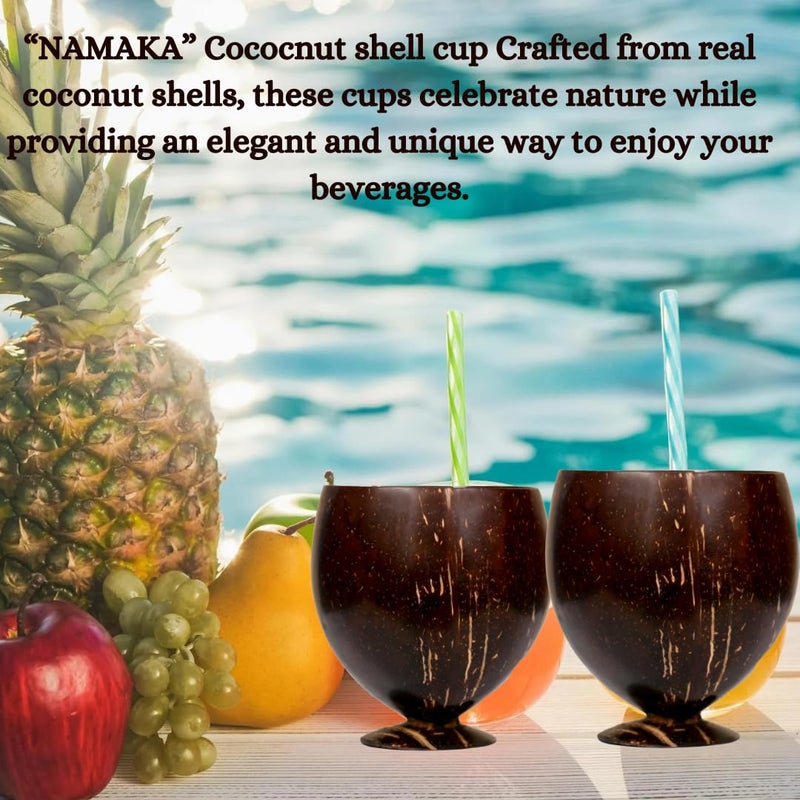NAMAKA Pack of 2 Handmade Coconut Shell Tall Cups 200 ml Capacity EcoFriendly Sustainable Polished with Coconut Oil Ideal for Juice Coffee Tea Beverages Unique Gift Home Dcor - Image 4
