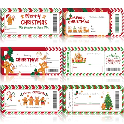 Tenare 48 Pcs Christmas Coupons Christmas Gift Certificates for Holiday Xmas Stocking Stuffer Small Business Clients Xmas Customer Redeem Vouchers 4 x 9 Inches - Image 1