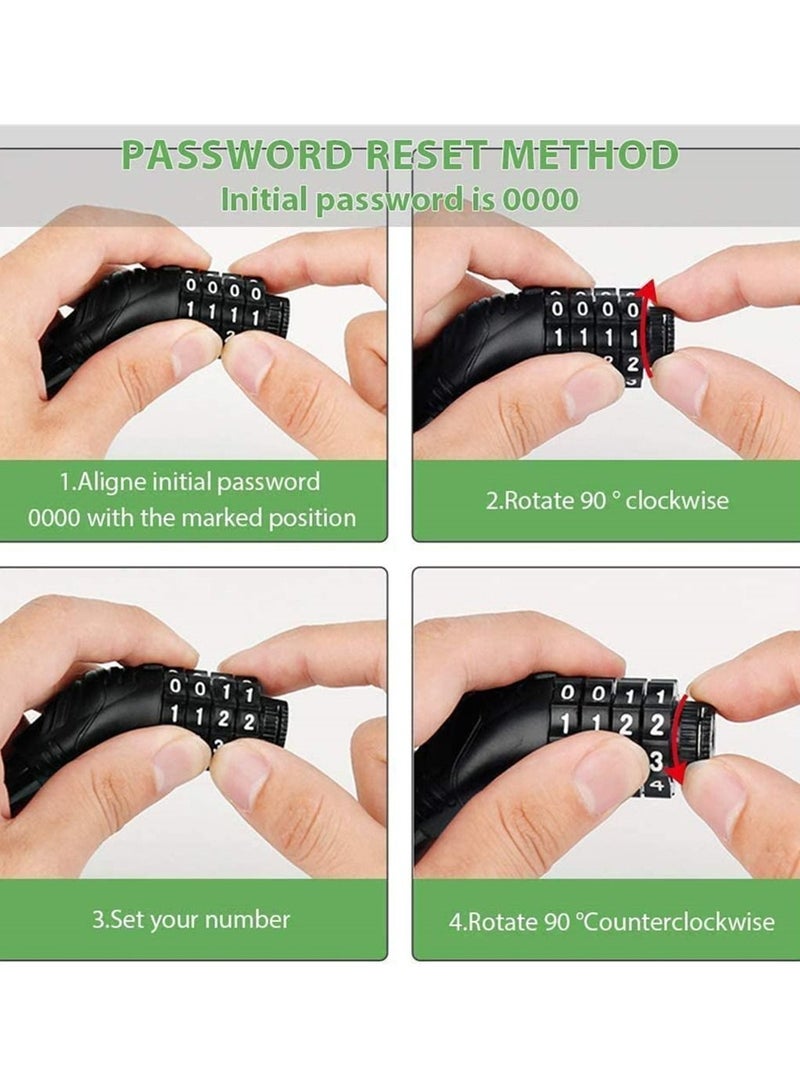 Y&D Bike Lock, Bicycle Lock with 4-Digit Code Combination Cable Security Chain for Bicycle, Mountain Bike, Scooter - Image 2