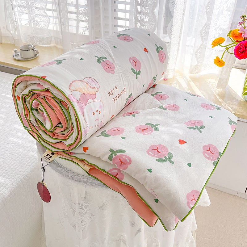 Spring And Printed Washed Double-Layer Yarn Soybean Fiber Summer Bedding Air Conditioning Bedding Summer Thin Bedding Live Generation - Image 4