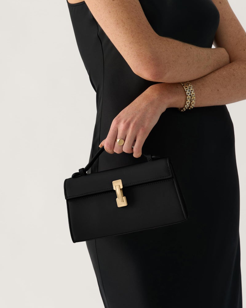 Apryl Clutch Purses for Women - Black Clutch Purse - Small Evening Bag - Trendy Top Handle Purse - Adjustable Crossbody Handbag PU Leather - Black - Image 2