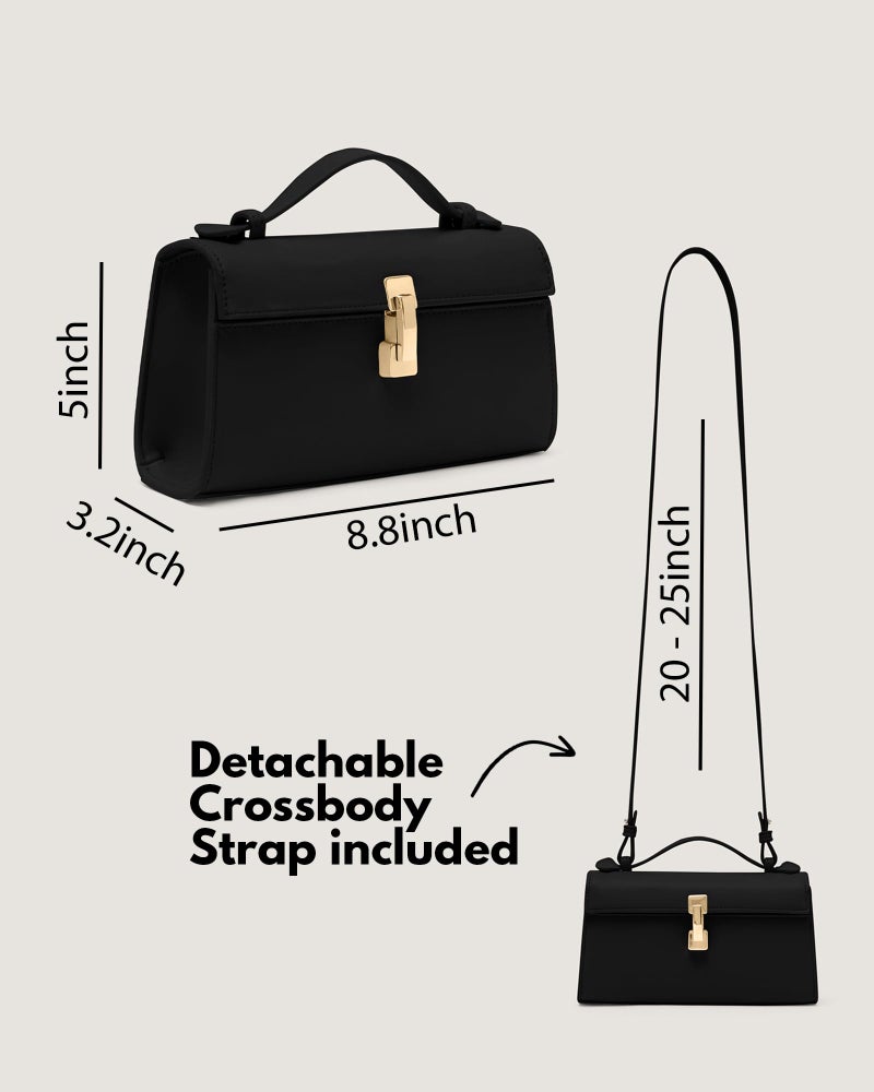 Apryl Clutch Purses for Women - Black Clutch Purse - Small Evening Bag - Trendy Top Handle Purse - Adjustable Crossbody Handbag PU Leather - Black - Image 4