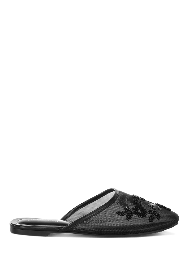 London Rag Mesh Sequin Beaded Mules in Black