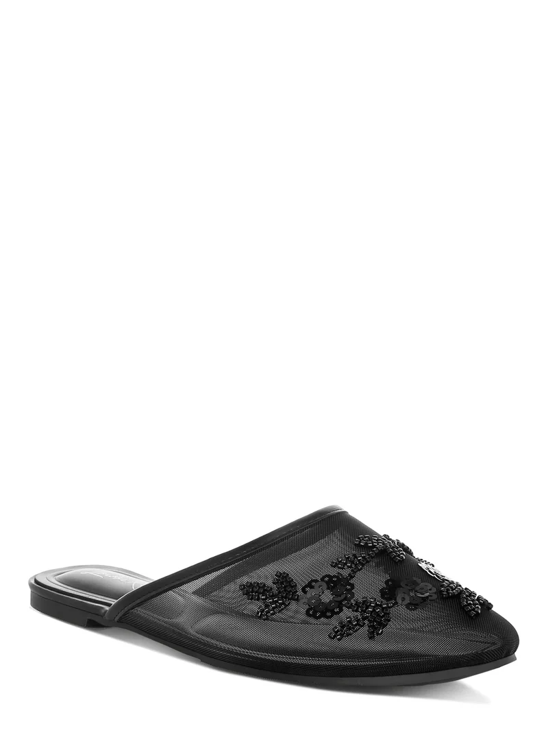 London Rag Mesh Sequin Beaded Mules in Black