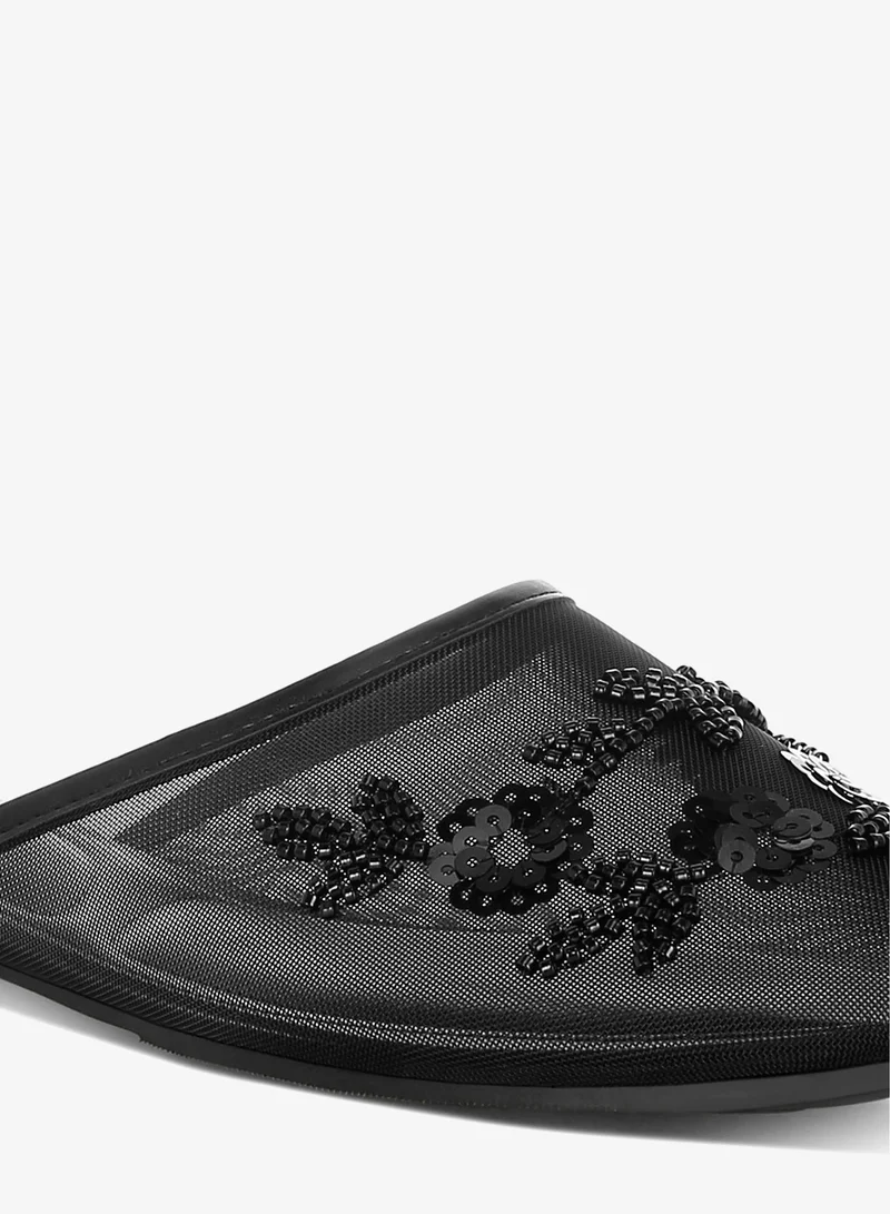 London Rag Black Mesh Sequin Beaded Mules in Black for Women | Best Price UAE