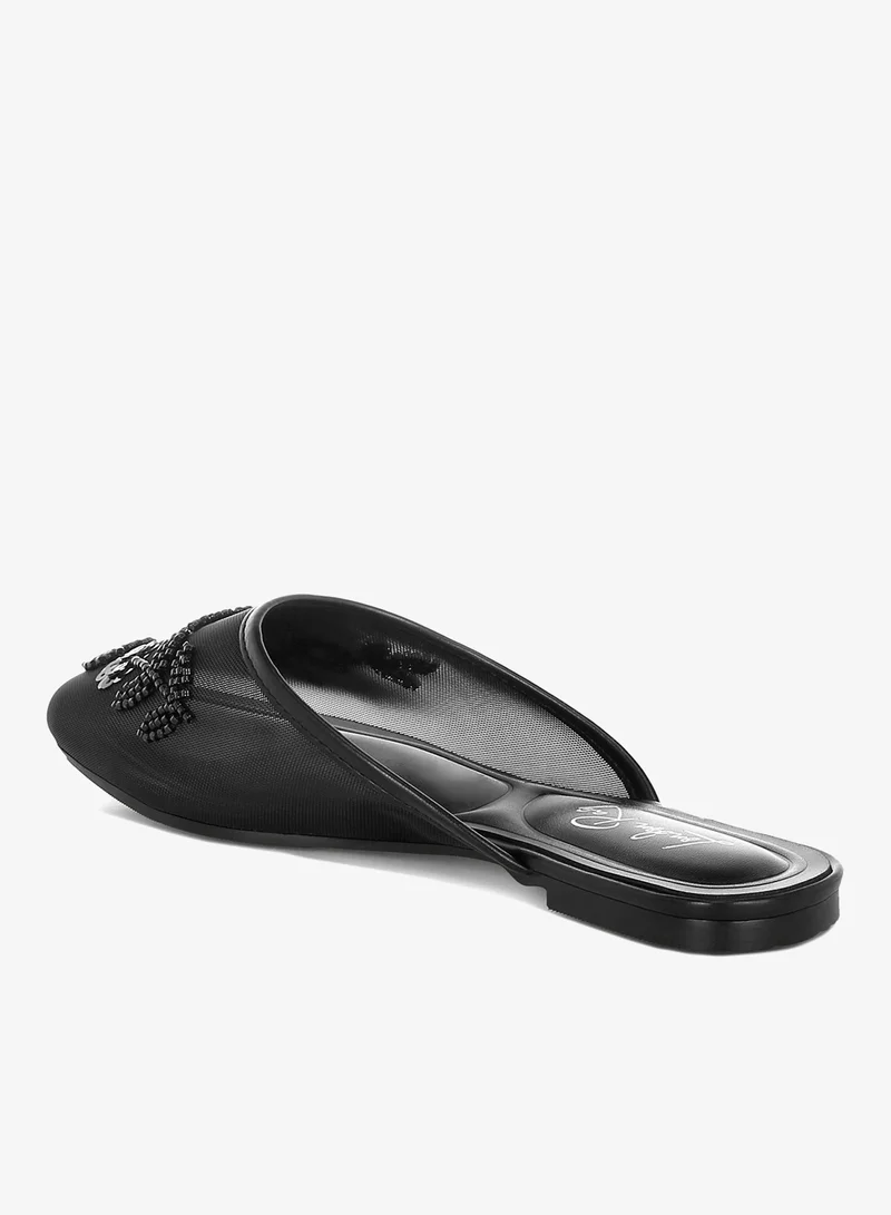 London Rag Black Mesh Sequin Beaded Mules in Black for Women | Best Price UAE