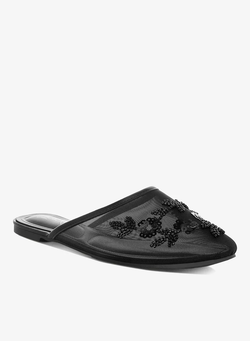 London Rag Mesh Sequin Beaded Mules in Black
