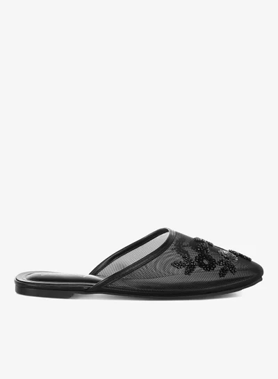 London Rag Mesh Sequin Beaded Mules in Black