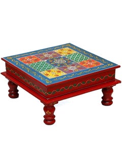 QUESERA Solid Wood Multicolor Square Pooja Chowki Handpainted Chowki for Temple Handcrafted Bajot Puja Stool Handmade Brass Chowki Wooden Handmade Bajot Puja Bajot  - Image 5