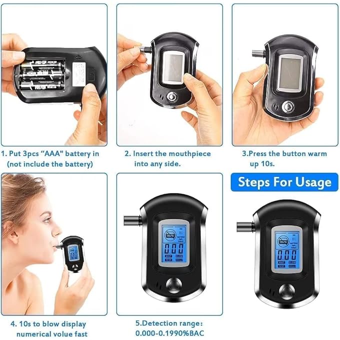 rayihni pergoods Breathalyzer & Alcohol Tester, Alcohol Breathalyzer LCD Display Digital Fast, High Accuracy Alcohol Detector (20 Mouthpieces) - Image 3