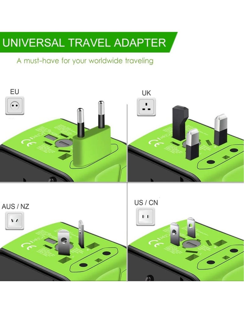 Captaintech Universal Travel Adapter, International Power Adapter with 3USB + 1Type C Ports, European Adapter Worldwide AC Outlet Plugs Travel Charger for Europe UK US AU Asia 200+ Countries, Green - Image 2