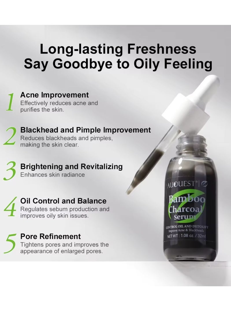 AuQuest Bamboo Charcoal Serum Bamboo Charcoal Serum Control Oil and Detoxify Reduce Acne Blackheads Brightens Skin Improve Oily Skin Issues Bamboo Charcoal Oil Serum Bamboo Charcoal Acne Face Oil 32ml - Image 3