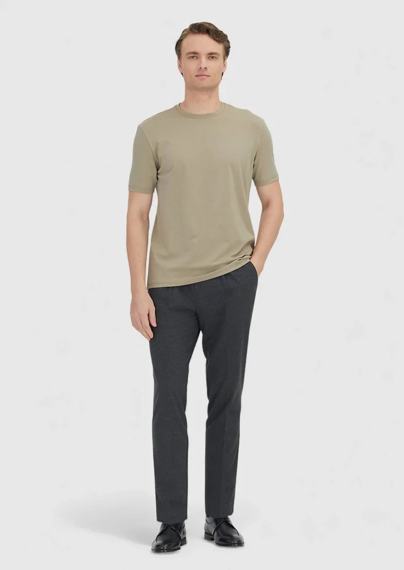 RAMSEY Buff Plain Crew Neck Cotton Blended T-Shirt