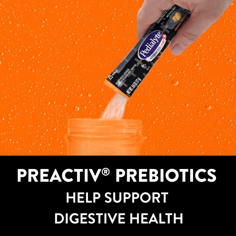 Pedialyte AdvancedCare Plus Electrolyte Powder, Has 33% More Electrolytes and PreActiv Prebiotics, Orange Breeze, 6 Powder Packets - Image 5