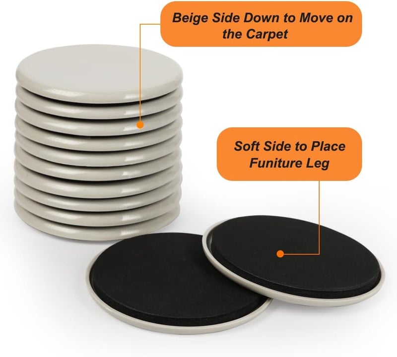 Shintop Furniture Sliders, 12pcs 3 1/2 Inch Furniture Movers Reusable Moving Pads Heavy Chair Gliders for Carpet and Hardwood Floors (Beige) - Image 3
