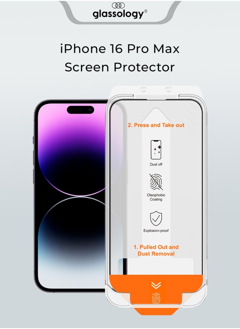 glassology Glassology Tempered Glass Screen Protector with Installer Kit for Apple iPhone 16 Pro Max: Bubble-Free, Easy Installation, High Durability, Ultra-Clear Transparency  - Image 1