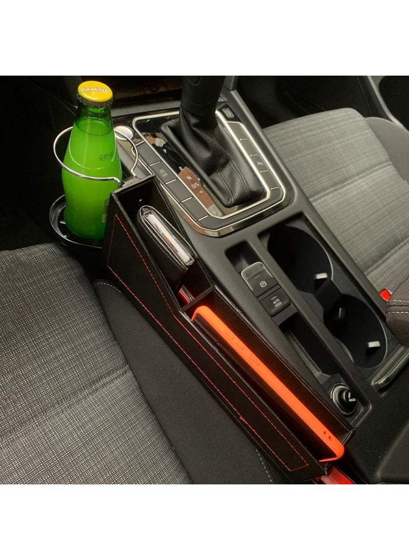 Techmaster Leather Covered Driver Seat Side Organizer Cup Holder for Vehicle Black  - Image 3