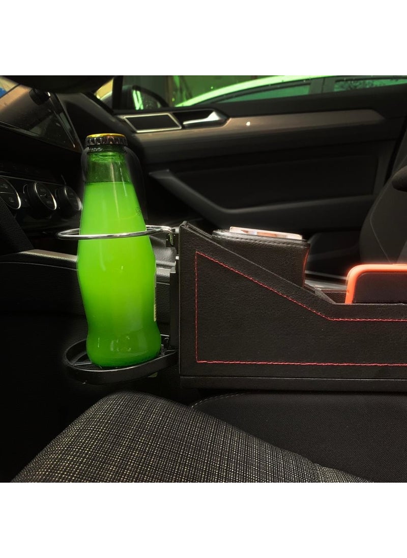 Techmaster Leather Covered Driver Seat Side Organizer Cup Holder for Vehicle Black  - Image 4