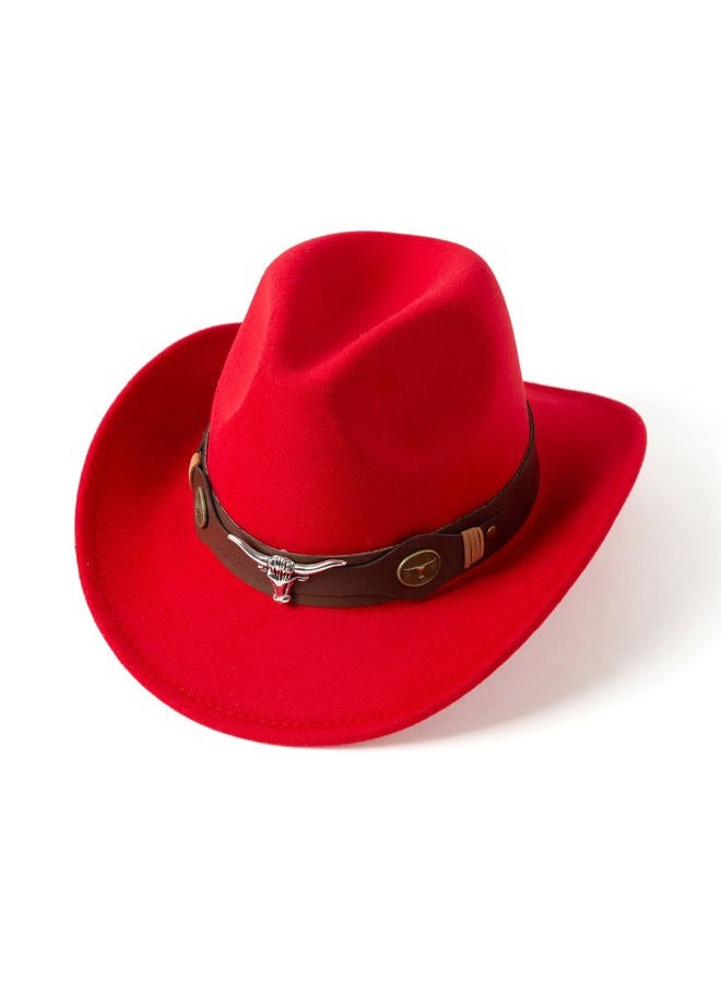 Gossifan Classic Womens Western Cowboy Cowgirl Hats with Wide Belt, Red, M - Image 2