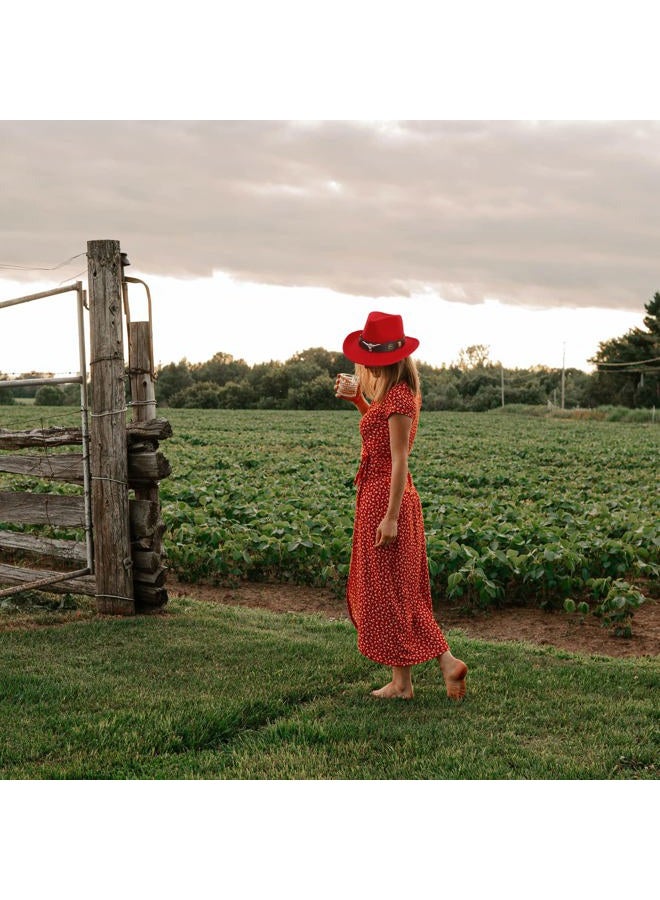Gossifan Classic Womens Western Cowboy Cowgirl Hats with Wide Belt, Red, M - Image 4