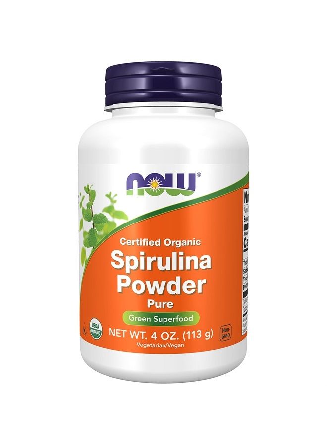 now Supplements, Certified Organic, Spirulina Powder, Rich in Beta-Carotene (Vitamin A) and B-12 with naturally occurring GLA & Chlorophyll, 4-Ounce - Image 1