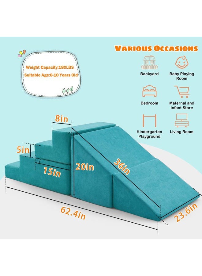 Jela Toddlers Climbing Toys Indoor Playset - Safe Soft Foam Blocks With Slide Stairs, Luxury Miss Fabric Soft Couch Slide (Lightblue) - Image 5