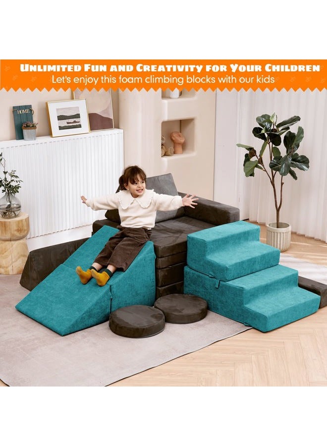Jela Toddlers Climbing Toys Indoor Playset - Safe Soft Foam Blocks With Slide Stairs, Luxury Miss Fabric Soft Couch Slide (Lightblue) - Image 3
