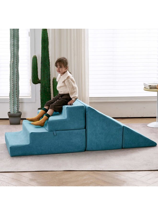 Jela Toddlers Climbing Toys Indoor Playset - Safe Soft Foam Blocks With Slide Stairs, Luxury Miss Fabric Soft Couch Slide (Lightblue) - Image 1