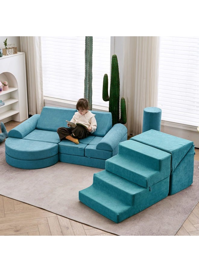 Jela Toddlers Climbing Toys Indoor Playset - Safe Soft Foam Blocks With Slide Stairs, Luxury Miss Fabric Soft Couch Slide (Lightblue) - Image 2