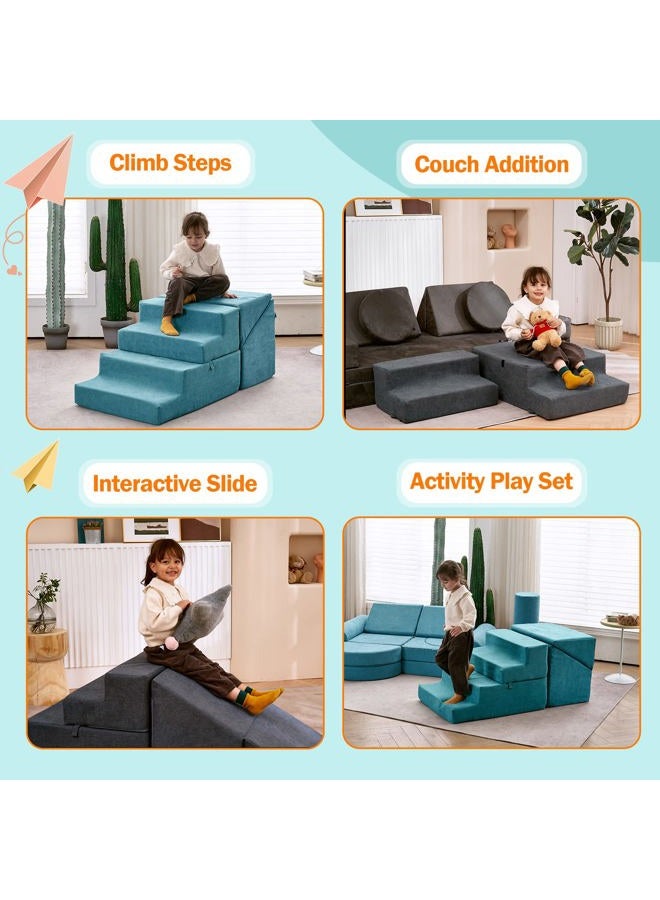 Jela Toddlers Climbing Toys Indoor Playset - Safe Soft Foam Blocks With Slide Stairs, Luxury Miss Fabric Soft Couch Slide (Lightblue) - Image 4